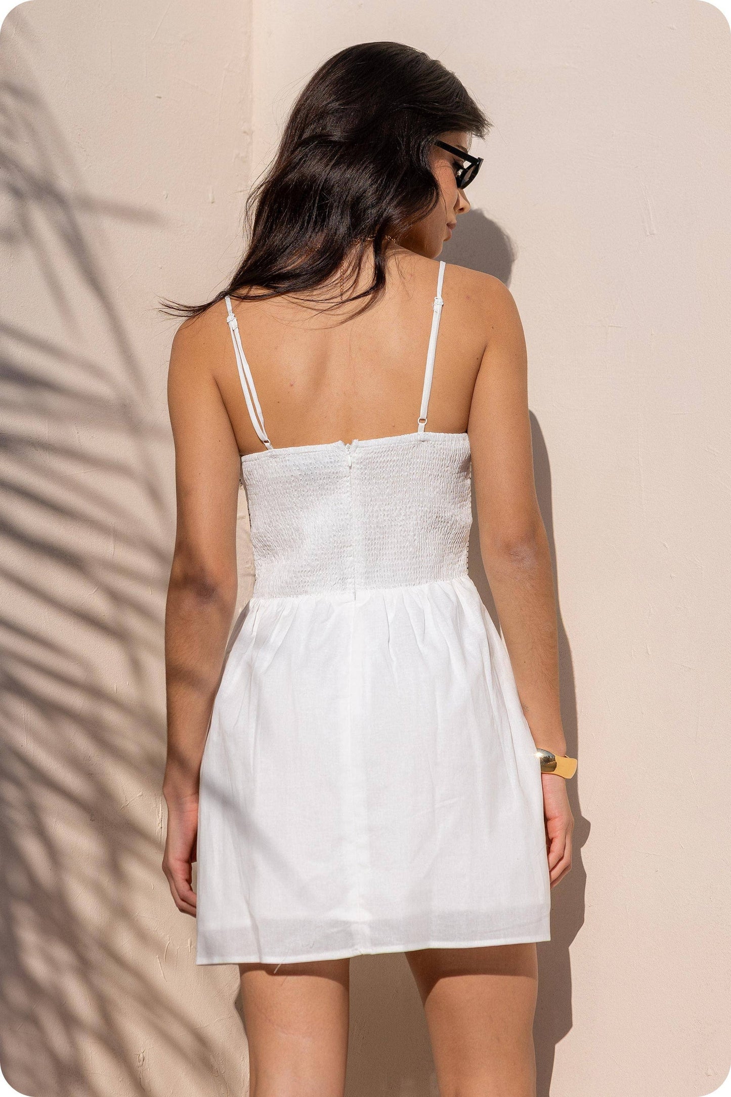 Top Stitch Bustier Sleeveless Mini Dress: Off White / M