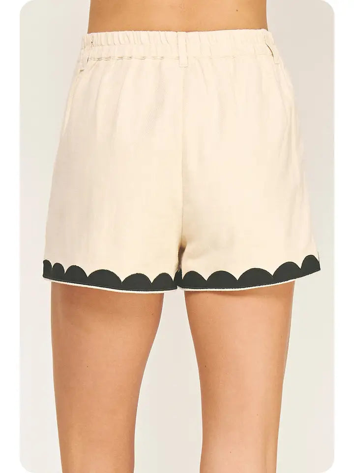 Ecru/black Contrast Embroidery Shorts