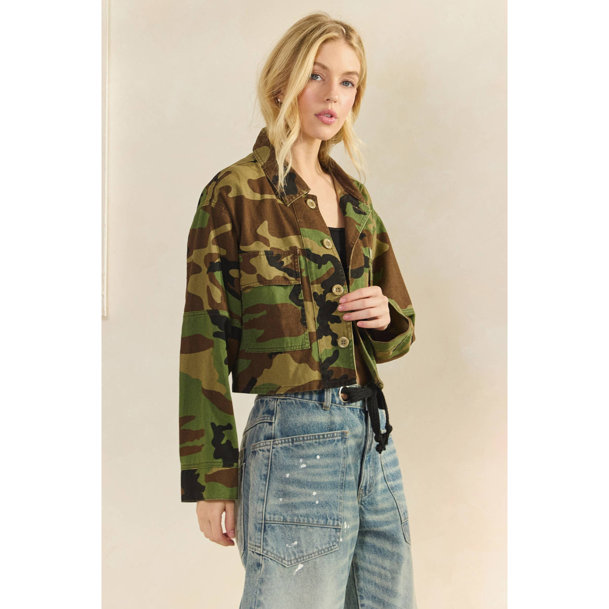 Camo Contrast Jacket: Camo Sequin