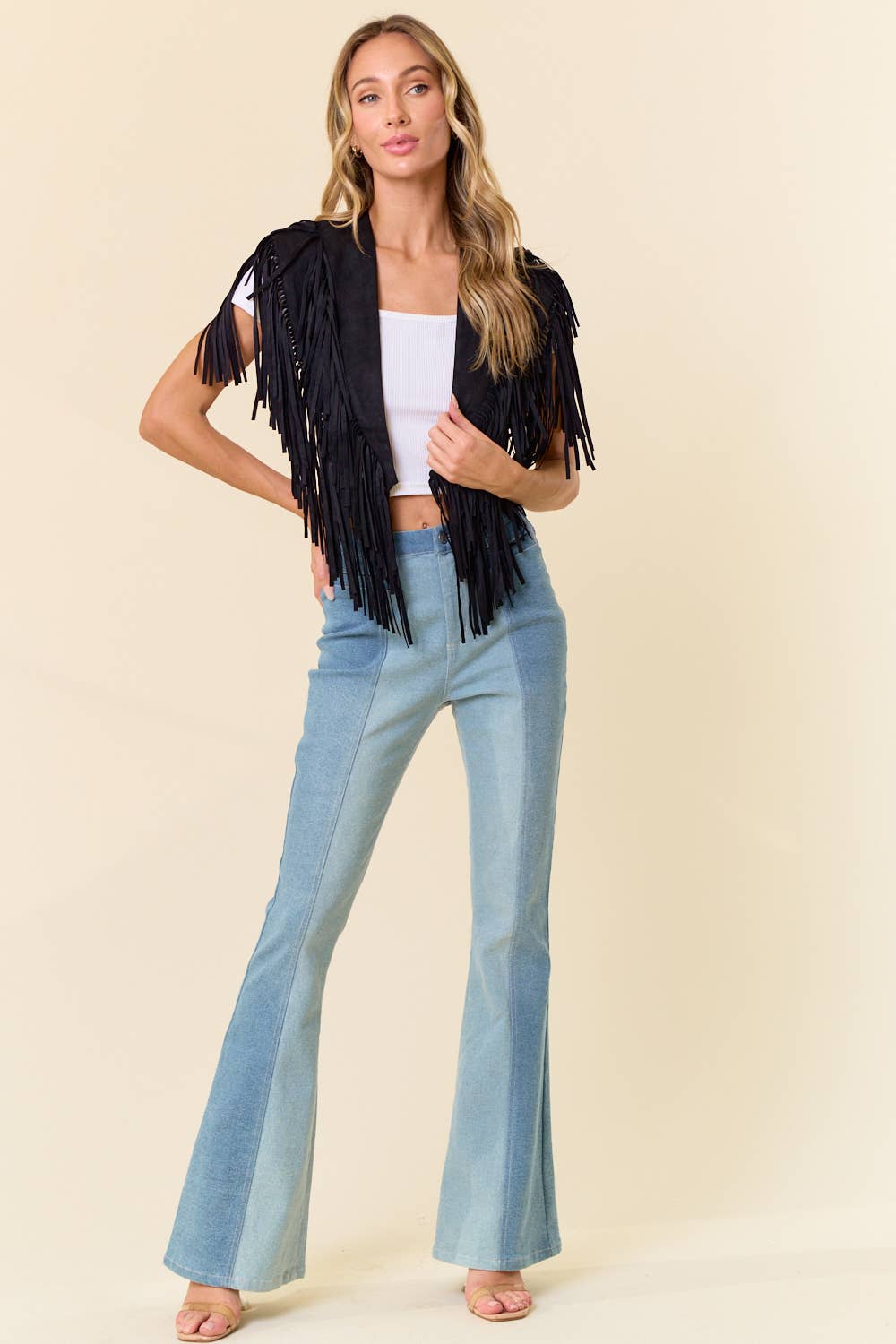 Black Fringe Suede Collar Shrug