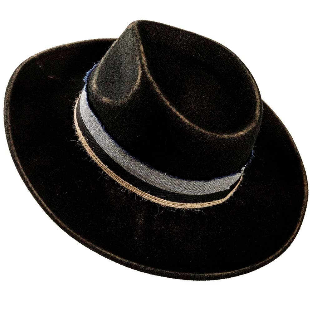 Crushable Wool Felt Teardrop Fedora Hat - Style Small Town: Black