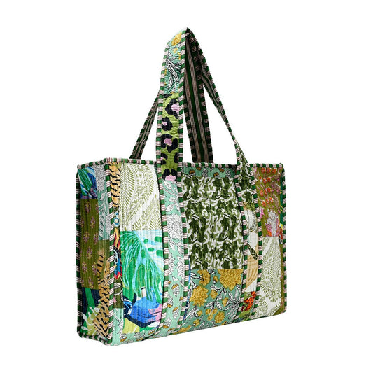 Cotton Fabric Patch Block Print Tote Bag Large
