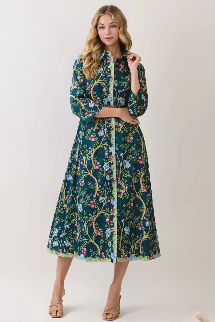 Garden Society Midi Button Up Dress