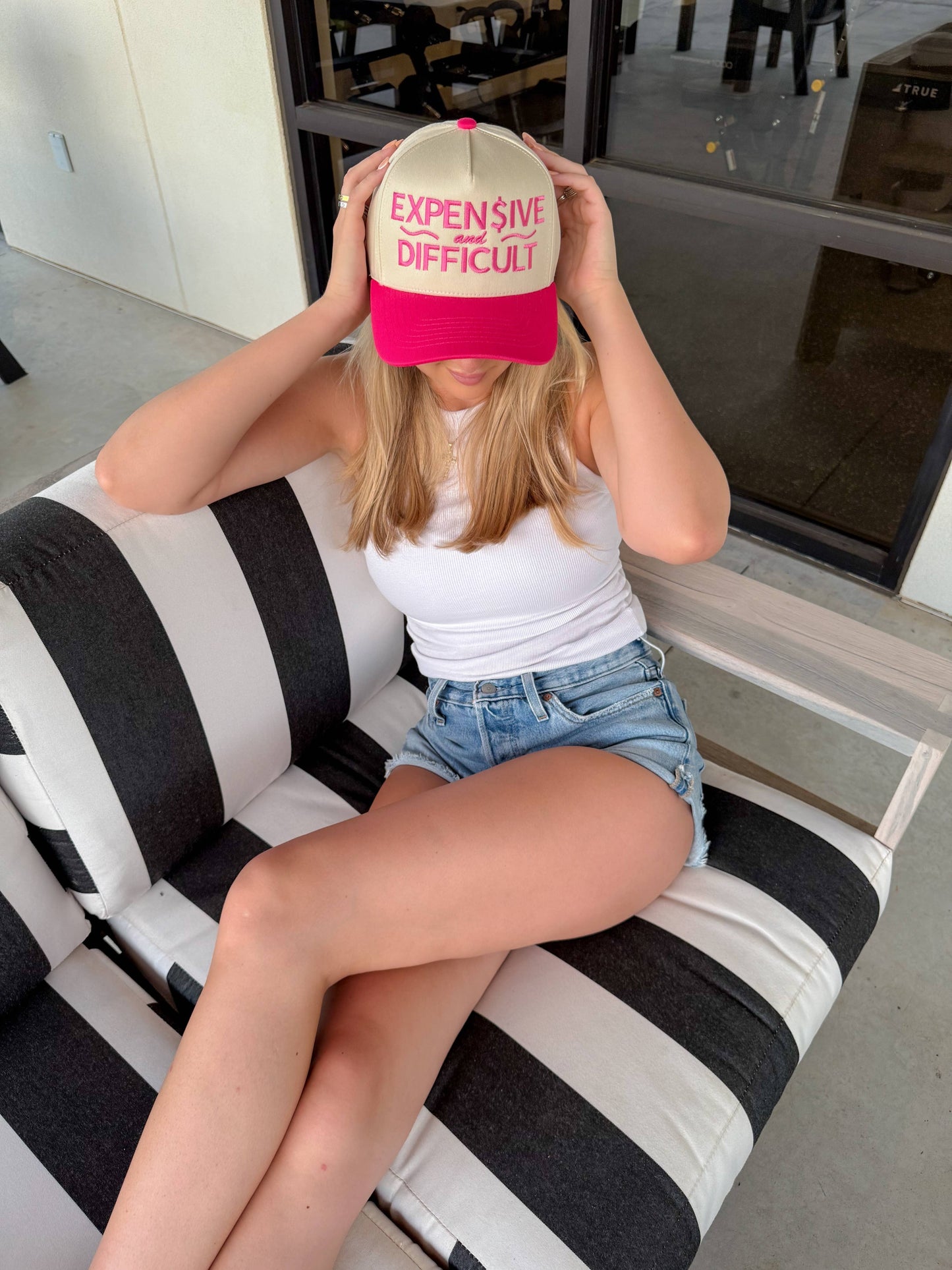 Hot Pink Expensive and Difficult Embroidered Trucker Hat