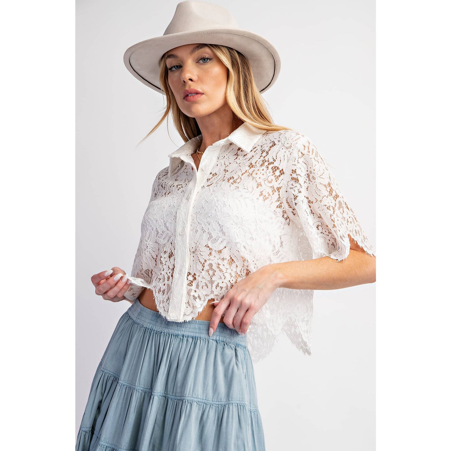 White Scallop Lace Crop Top