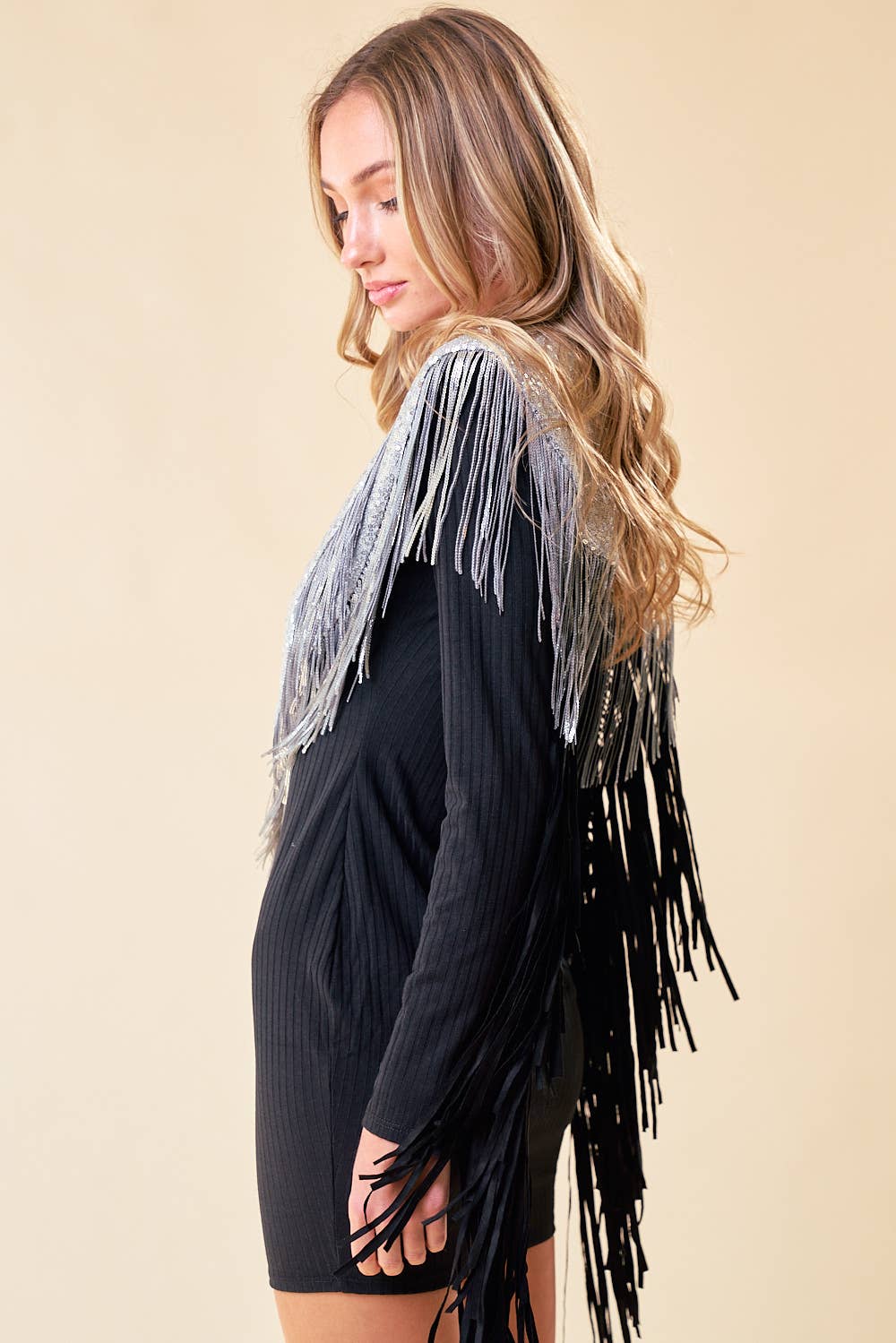 Silver Festival Sequin Fringe Shrug
