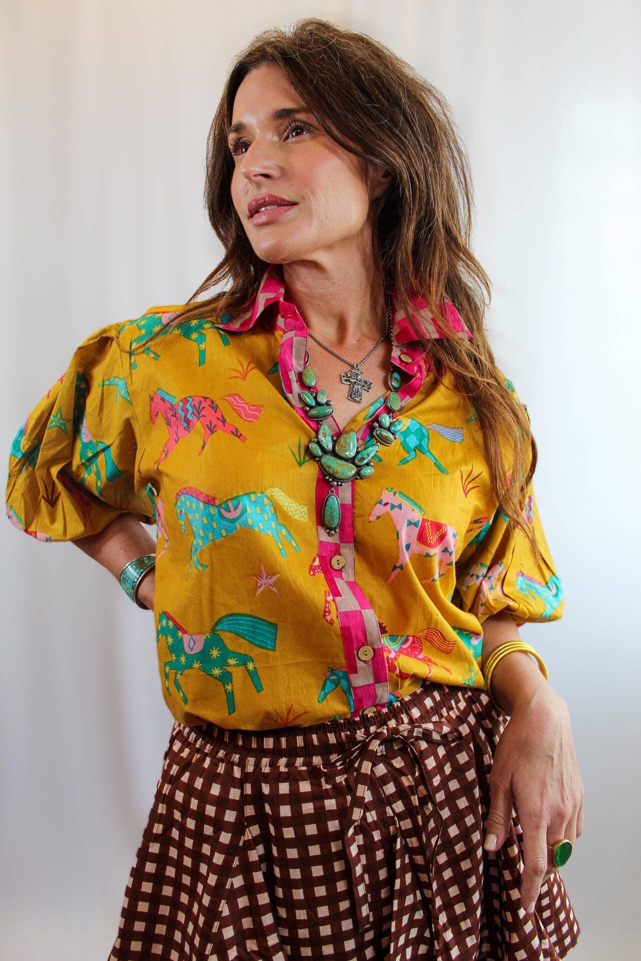 Yellow and Pink Pony Club Shirt – Puff Sleeve