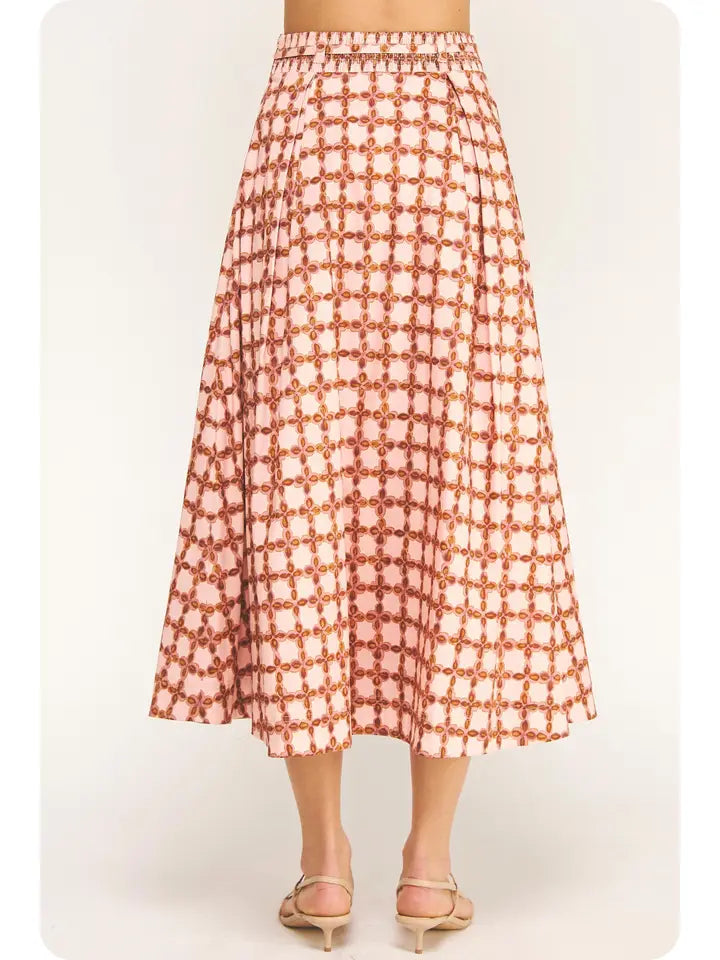 Chainlink Printed A-Line Pleat Midi Skirt