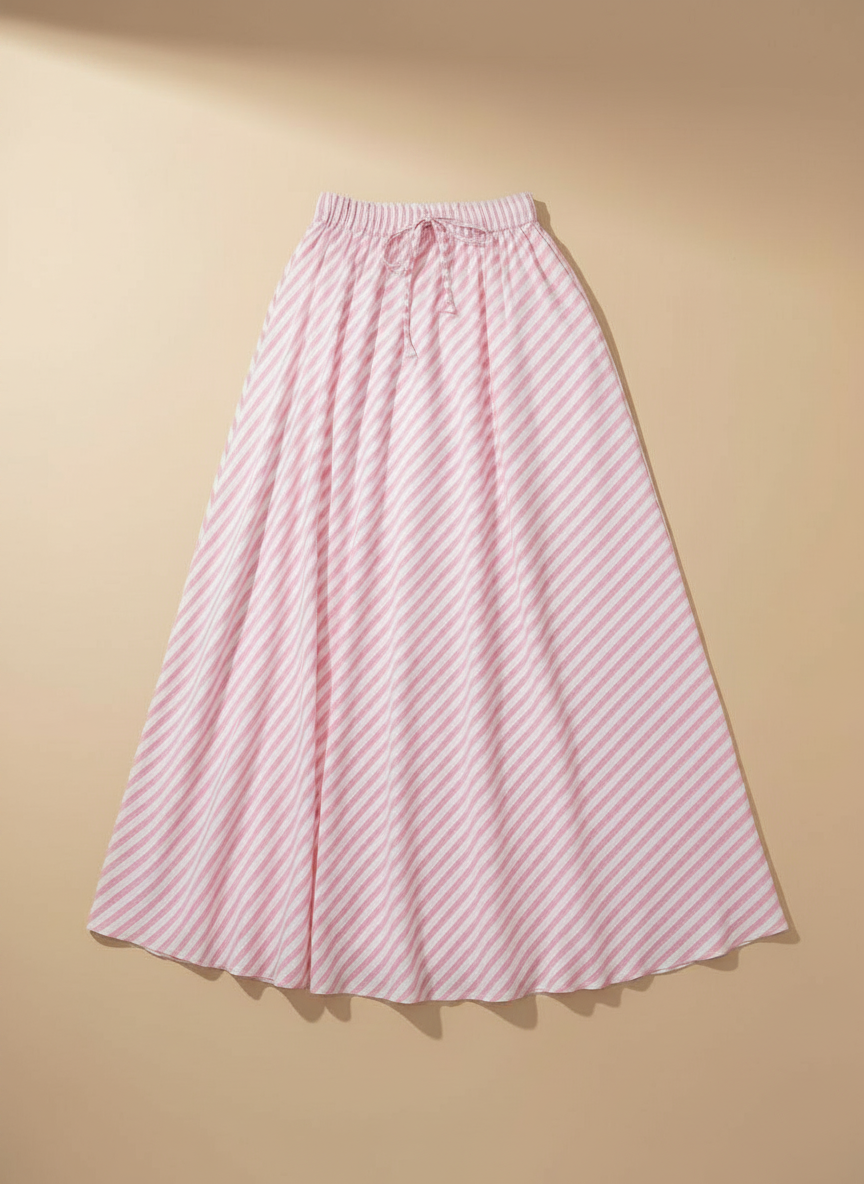 Pink & White Striped Maxi Skirt