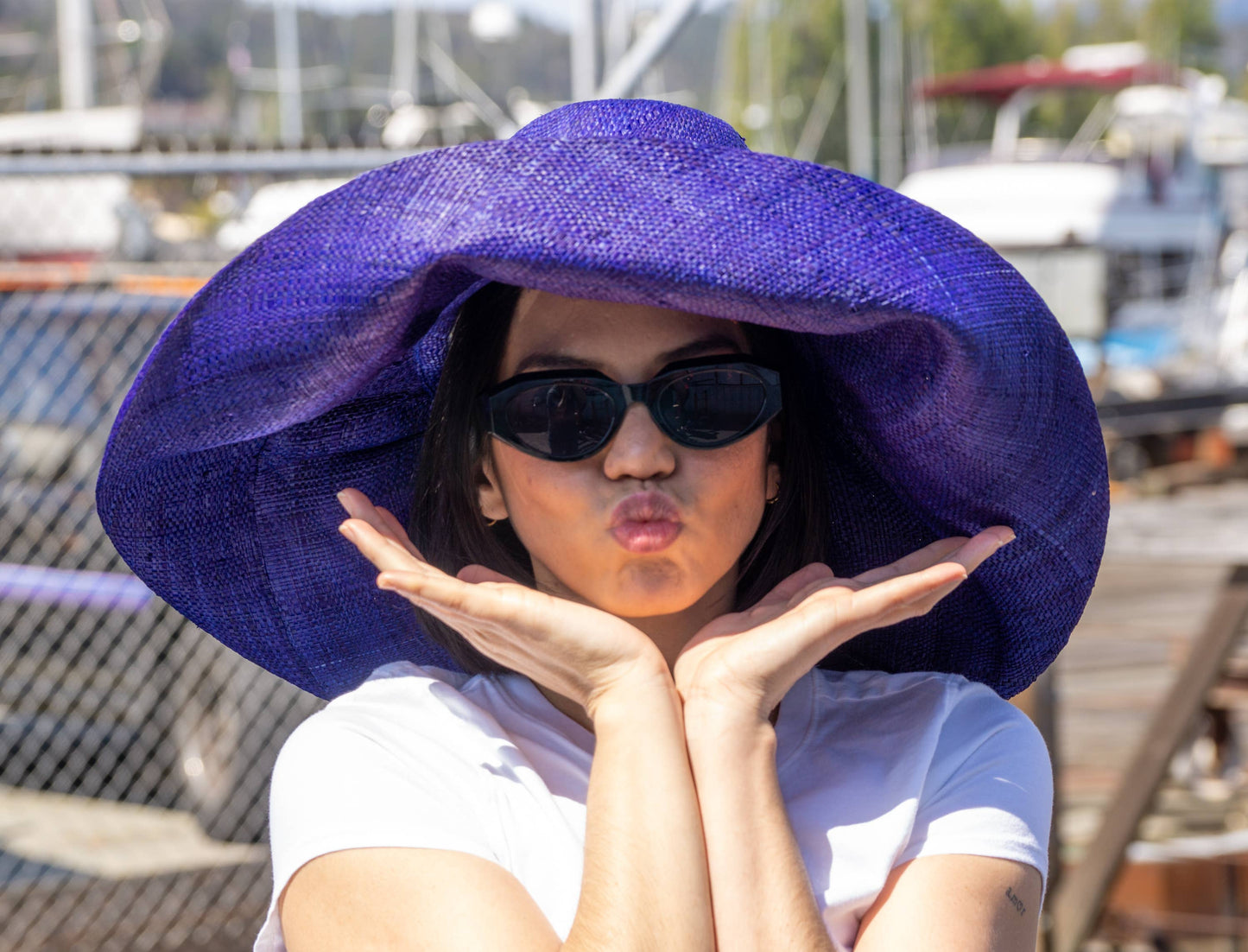 Monica 5" Natural  Wide Brim Solid Color Packable Straw Sun Hats