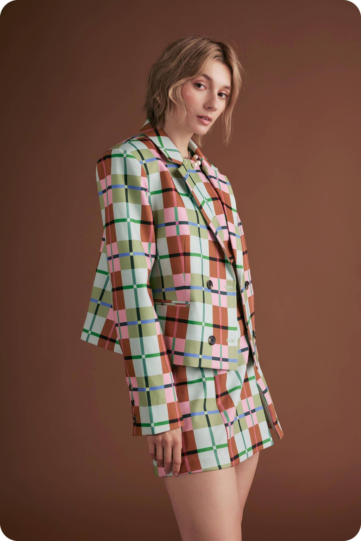 Multi Plaid Blazer Jacket