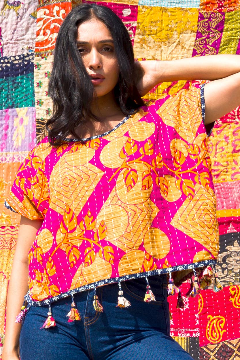 Cotton Kantha Crop Top