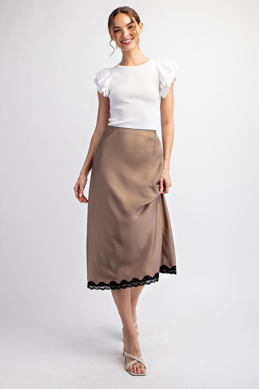 Coco Satin Lace Midi Skirt