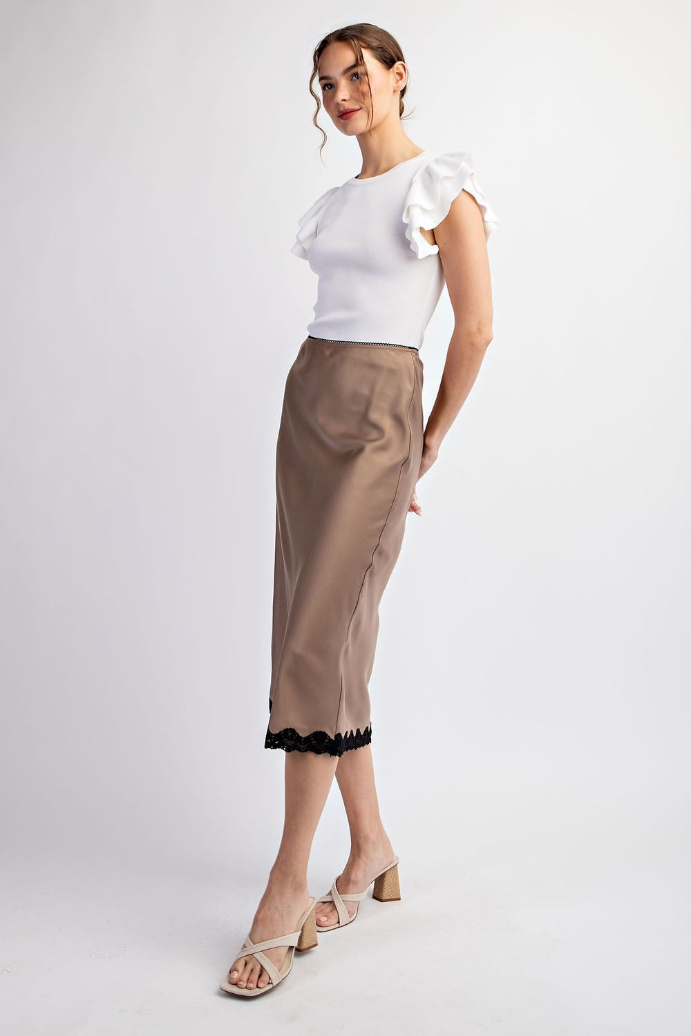 Coco Satin Lace Midi Skirt