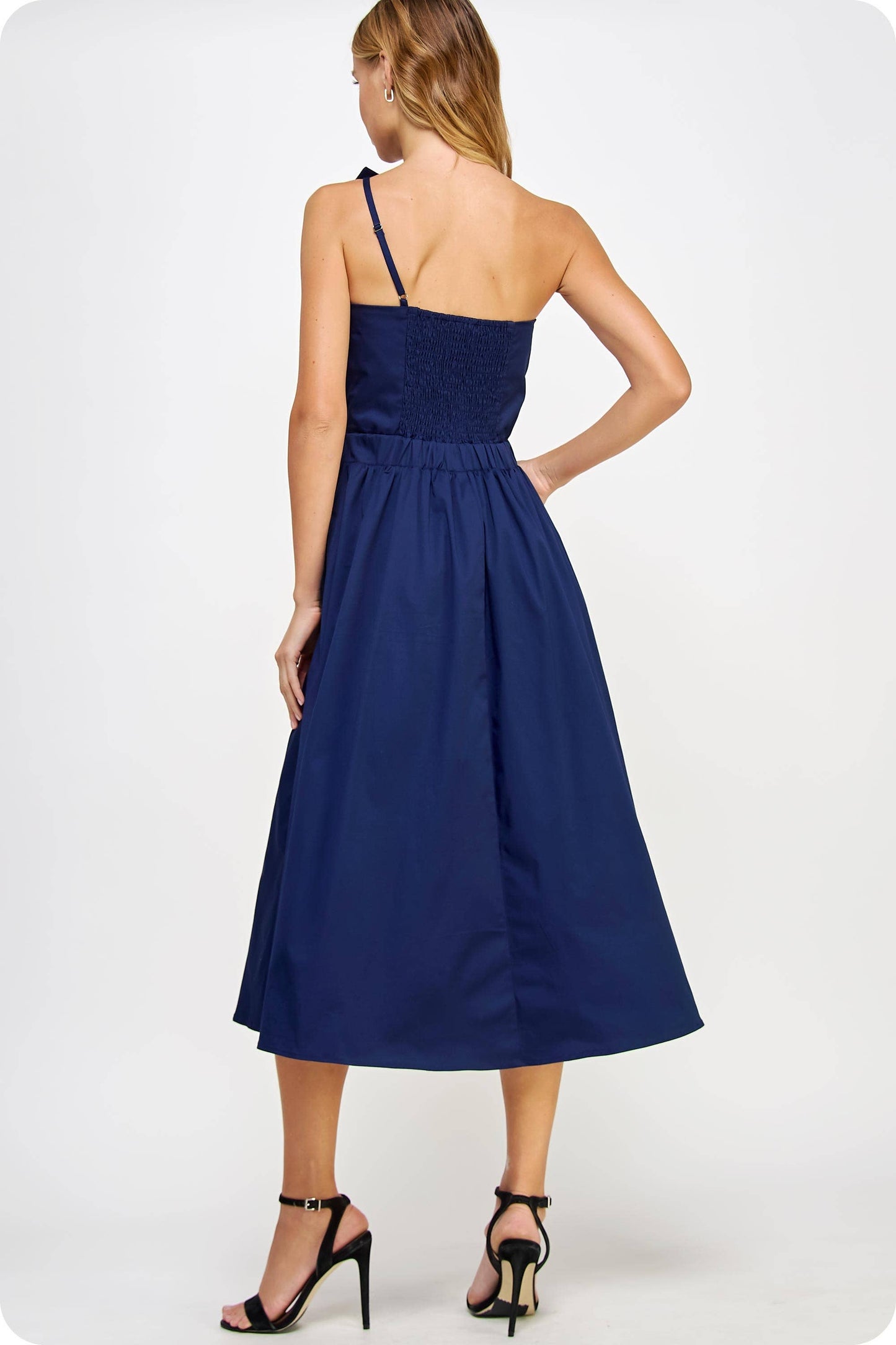 Knotted Flower Bow Midi Dress: Cherry Red / S