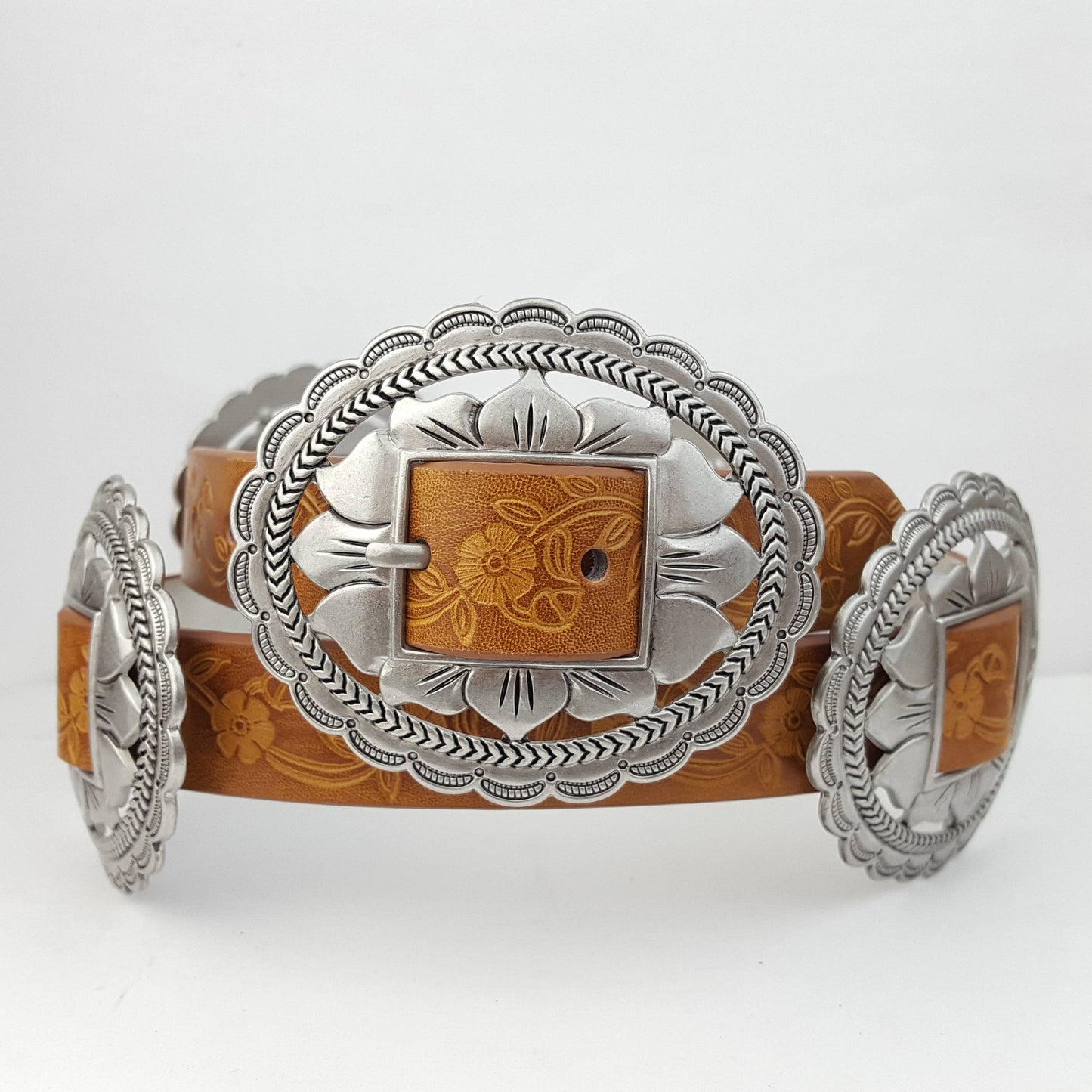 Tan Oval Floral Concho Belt