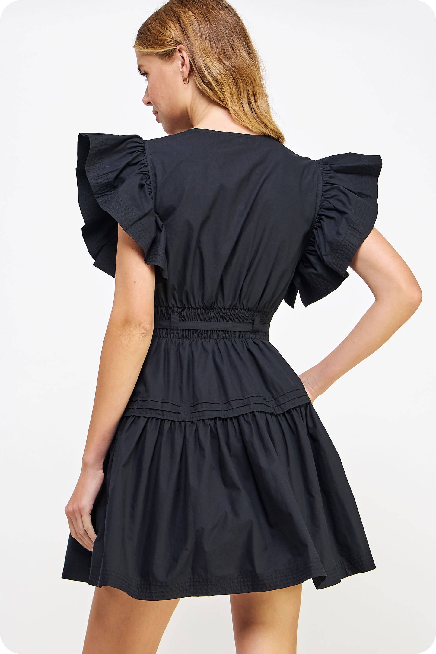 Flutter Sleeve Poplin Mini Dress: Lime Sherbet / M