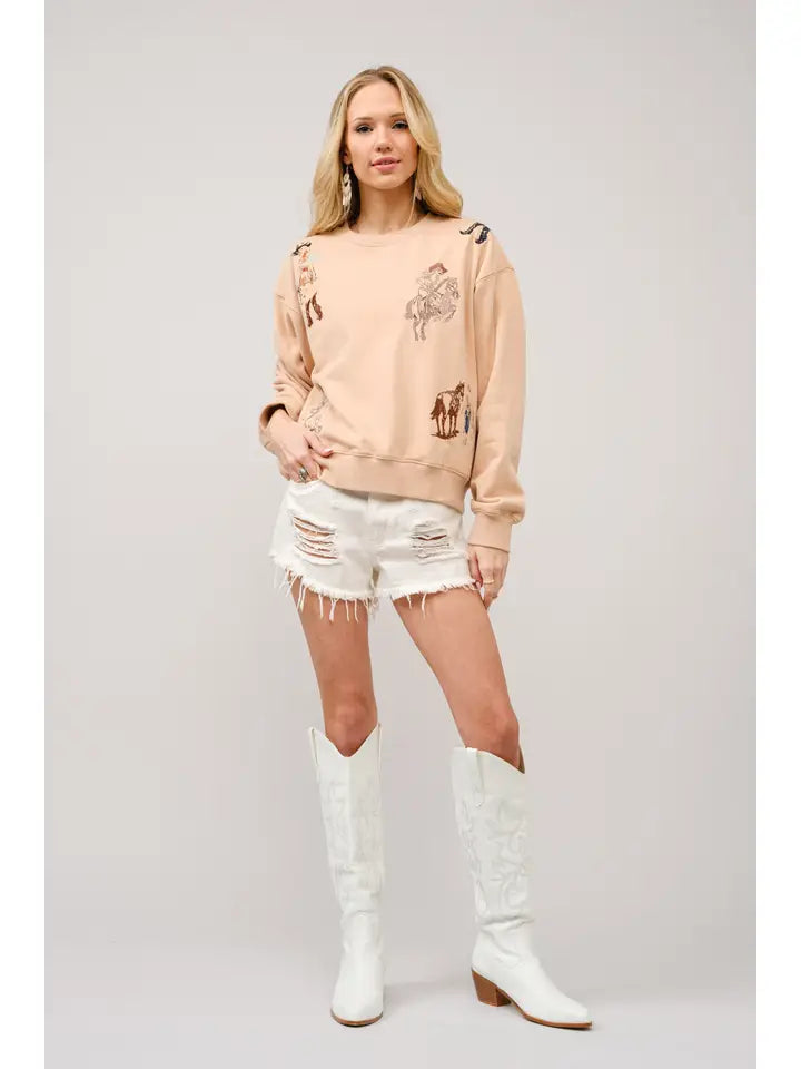Western Motif Embroidered Sweatshirt