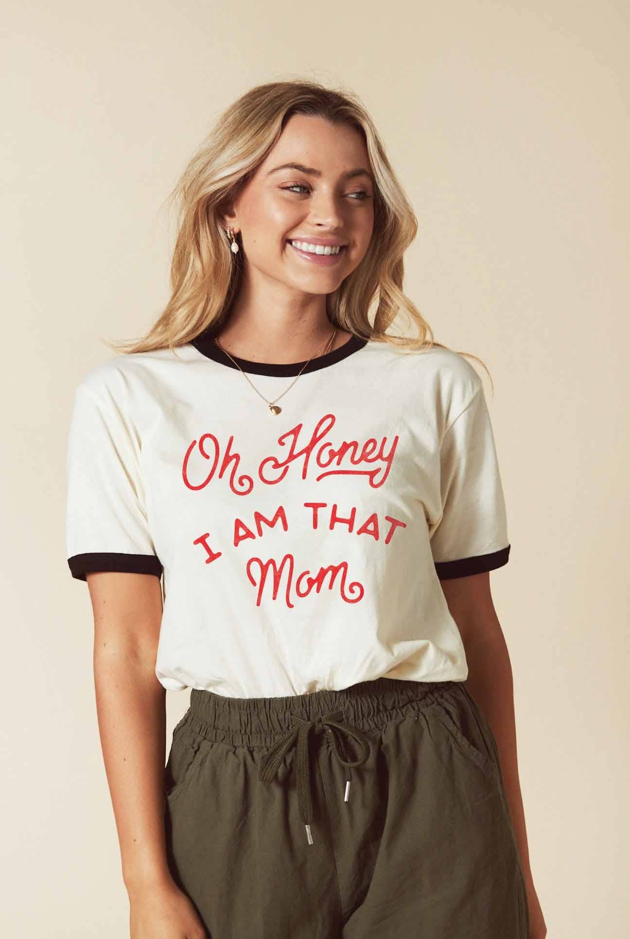 OH HONEY I AM THAT MOM Ringer Graphic T-Shirt: NATURAL/MUSTARD