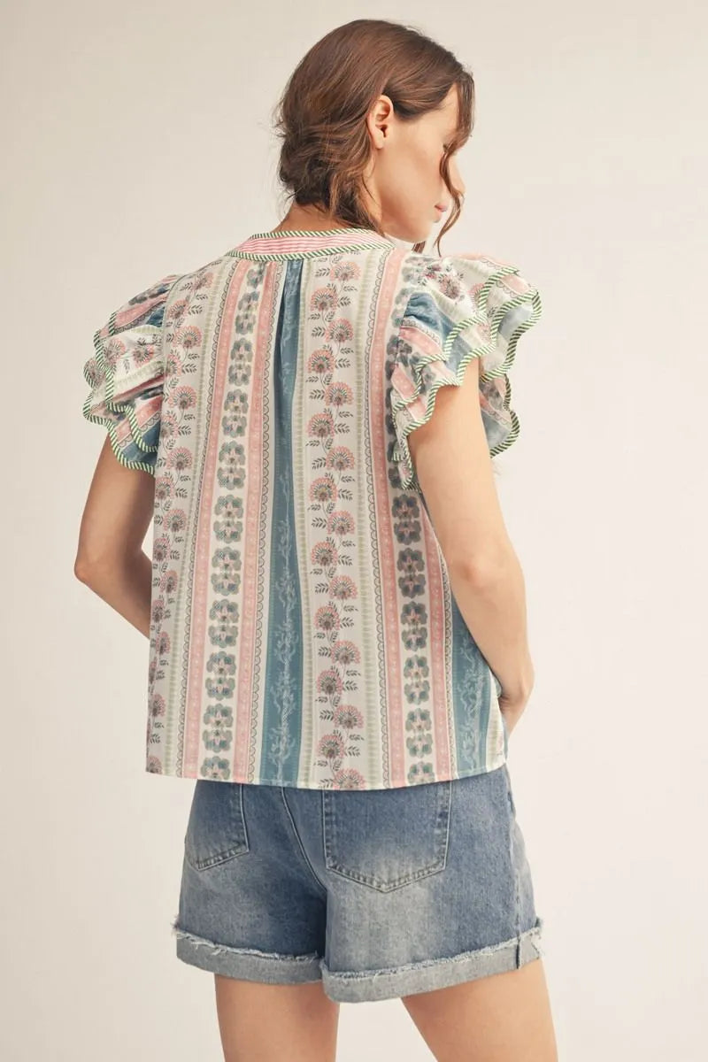 Mauve and Pink Flutter Sleeve Top