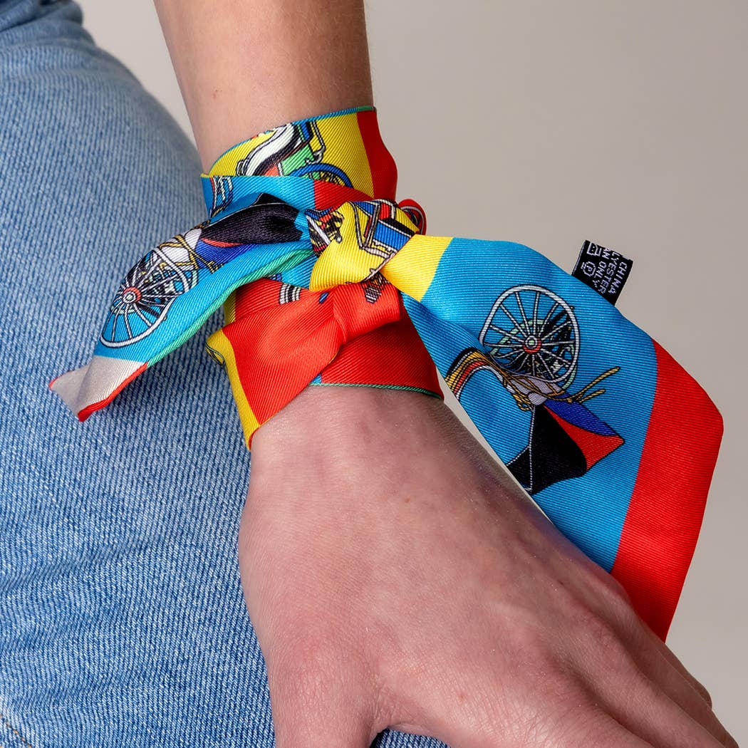 Horse Carriage Print Light Weight Twilly Scarf : YEL / ONE SIZE