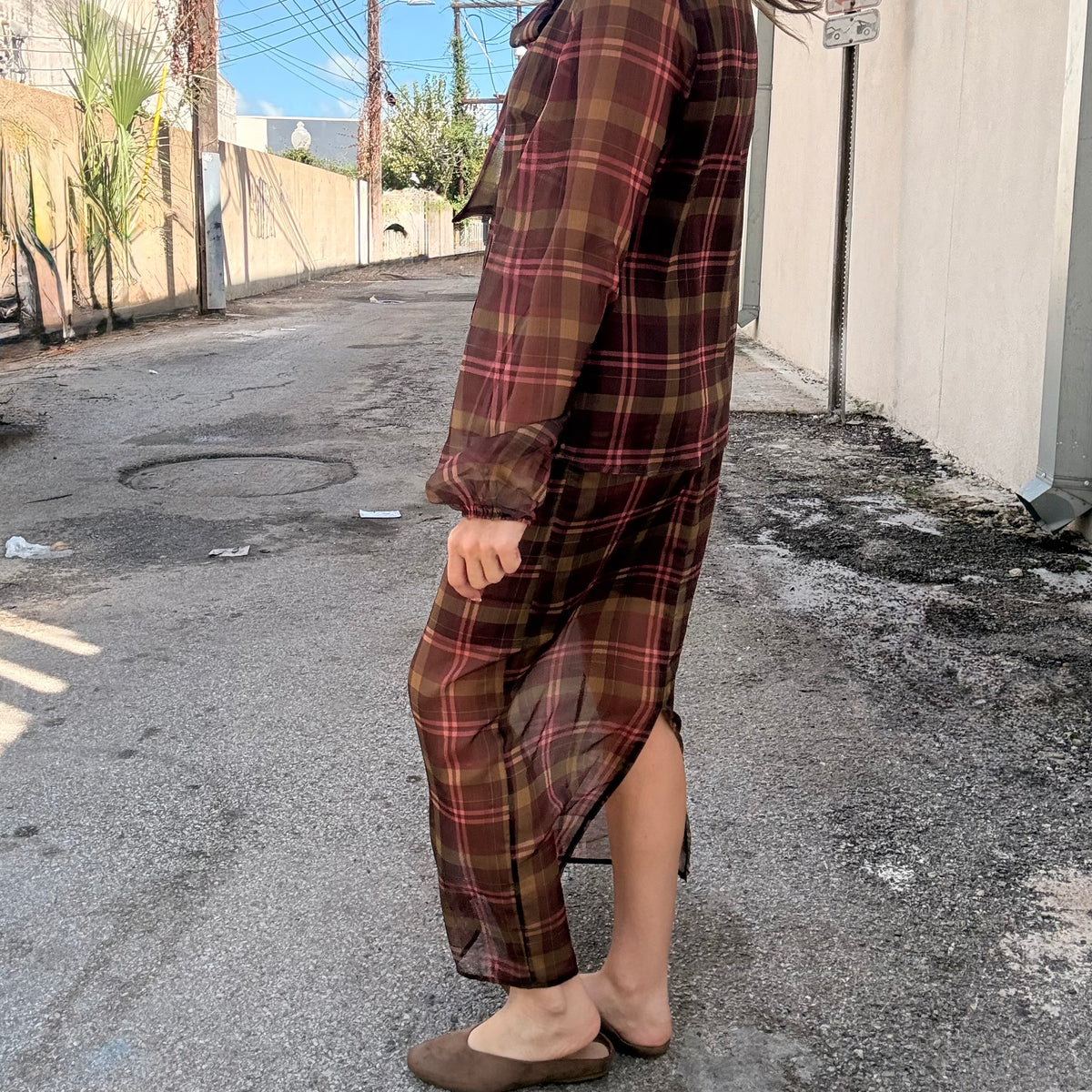 After Hours Sheer Plaid Midi Skirt (part of a set)