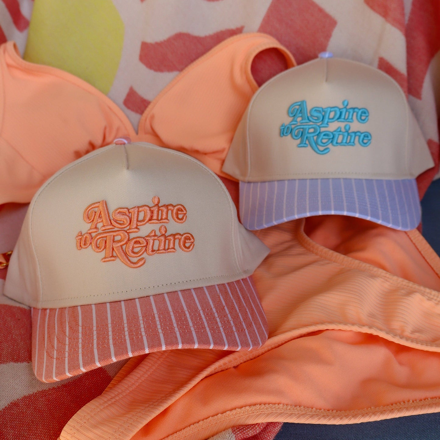 Blue Stripe Aspire to Retire Embroidered Trucker Hat