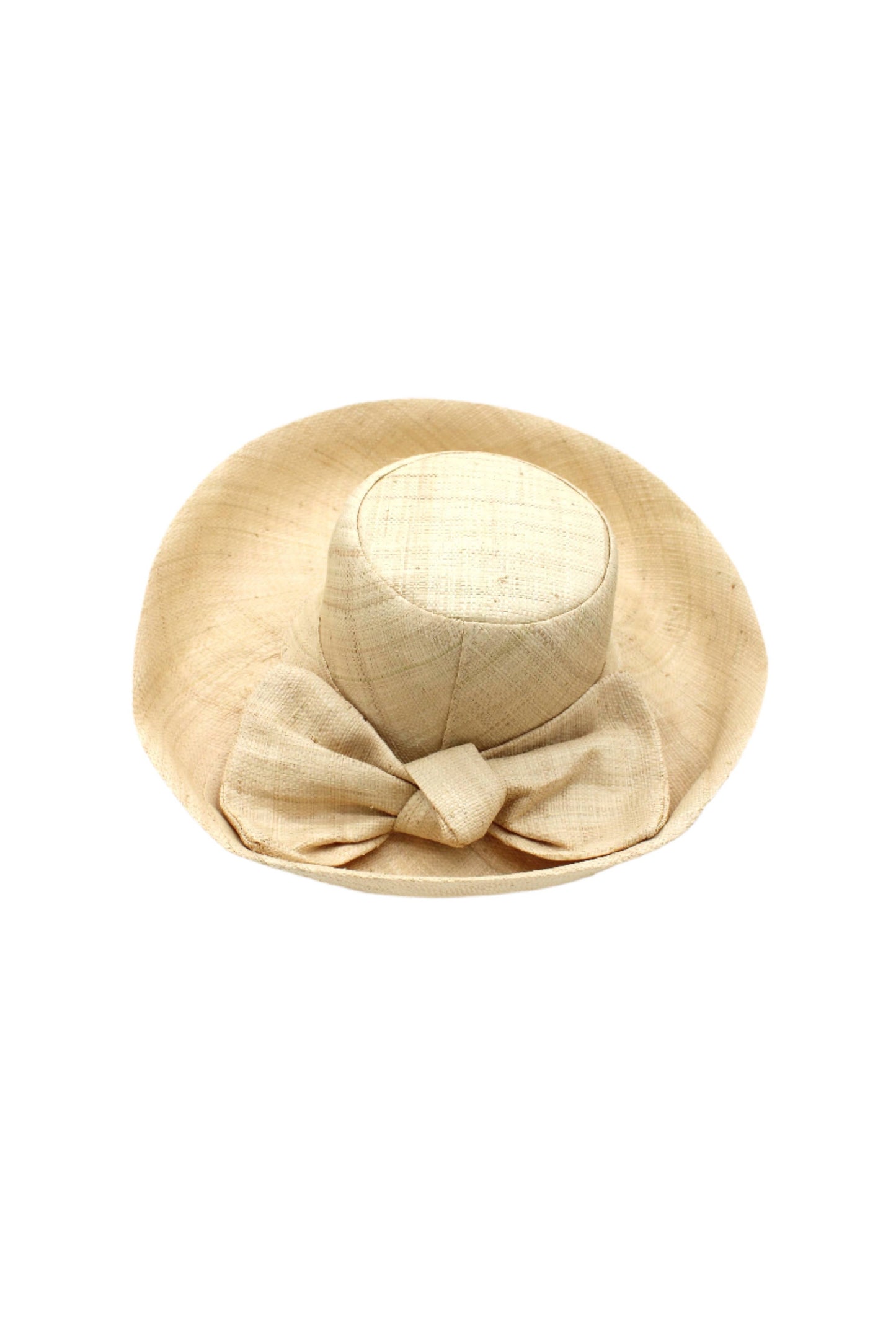 7" Natural  Wide Brim Big Bow Solid Color Straw Sun Hats