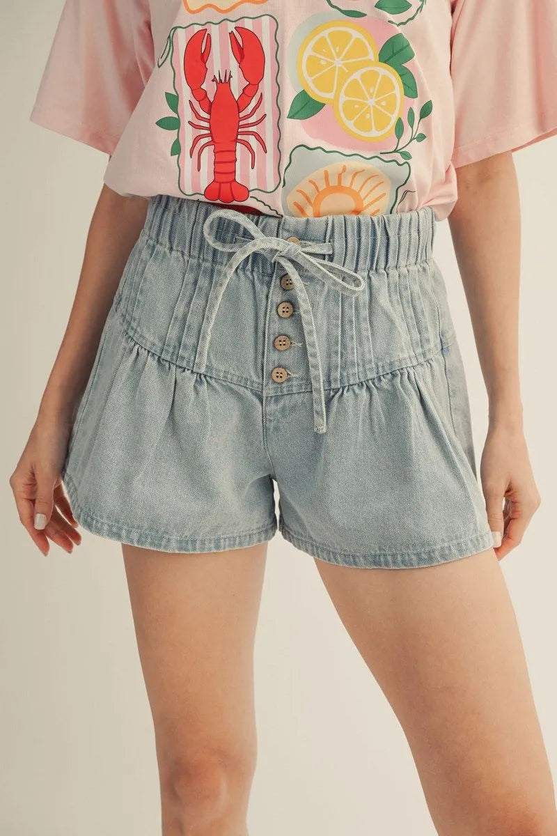 Denim Pintuck Shorts