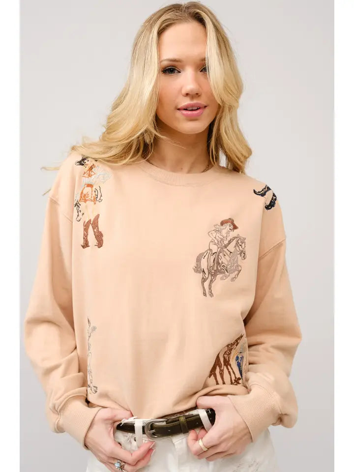 Western Motif Embroidered Sweatshirt