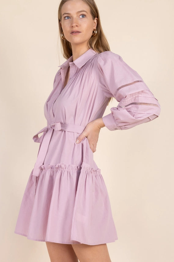 Lavender Fog Button-up Balloon Sleeve Dress