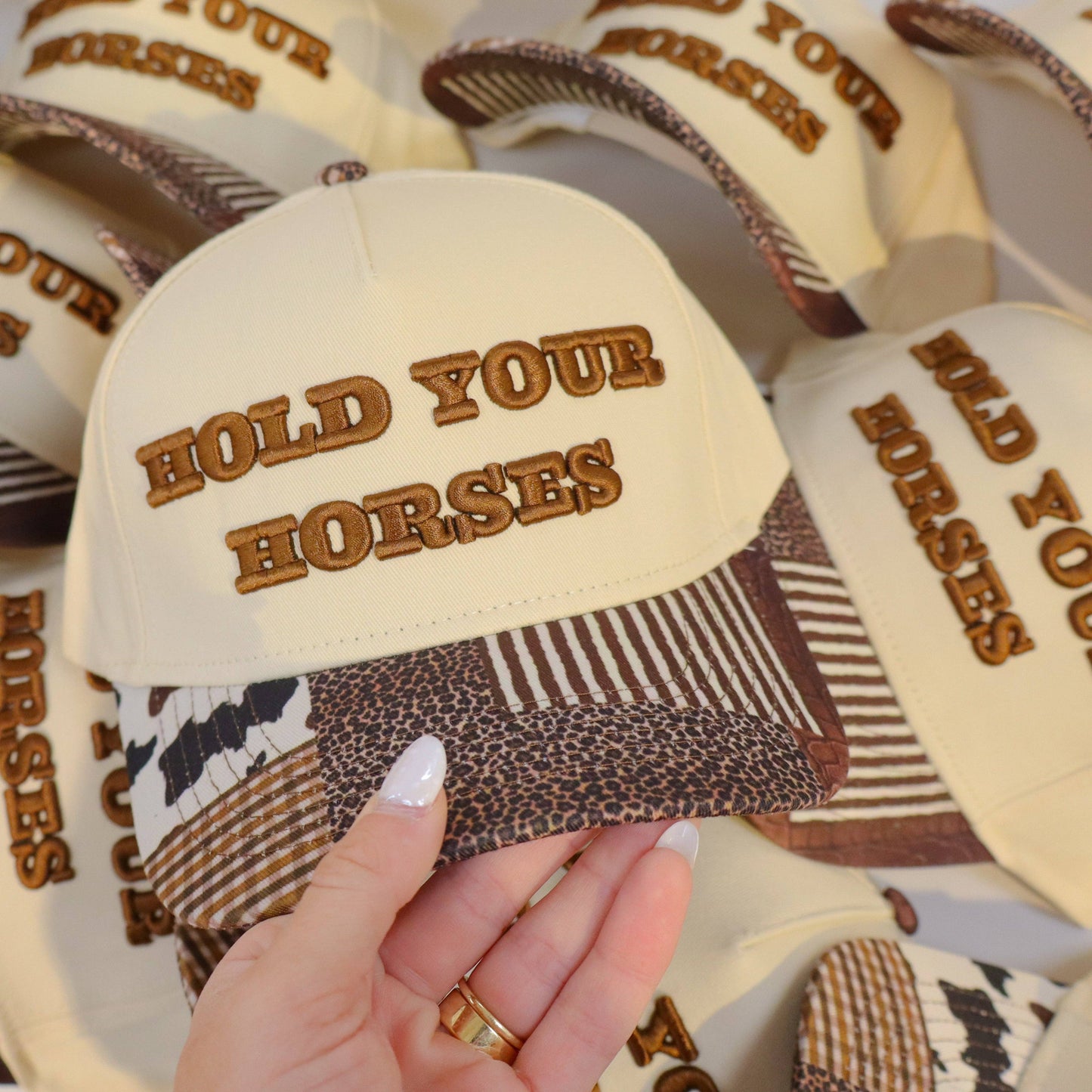 Brown Hold Your Horses Embroidered Trucker Hat