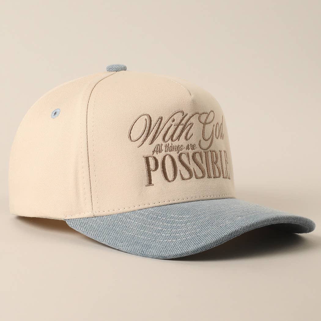 With God All Possible Embroidery Baseball Cap: SAGE / ONE SIZE