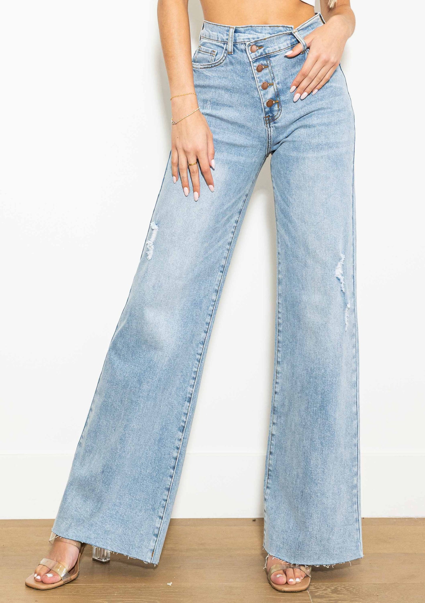 Wide Leg Jeans w/Comfort Stretch: Light Stone