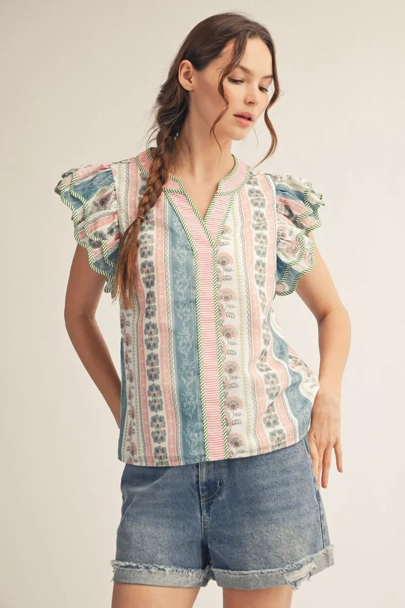 Mauve and Pink Flutter Sleeve Top