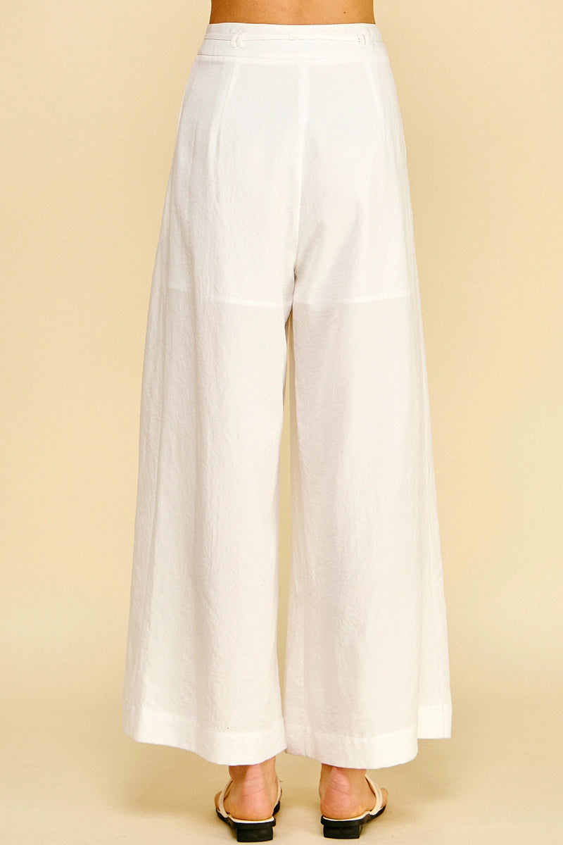 White Pleated Detail Wide Leg Pants