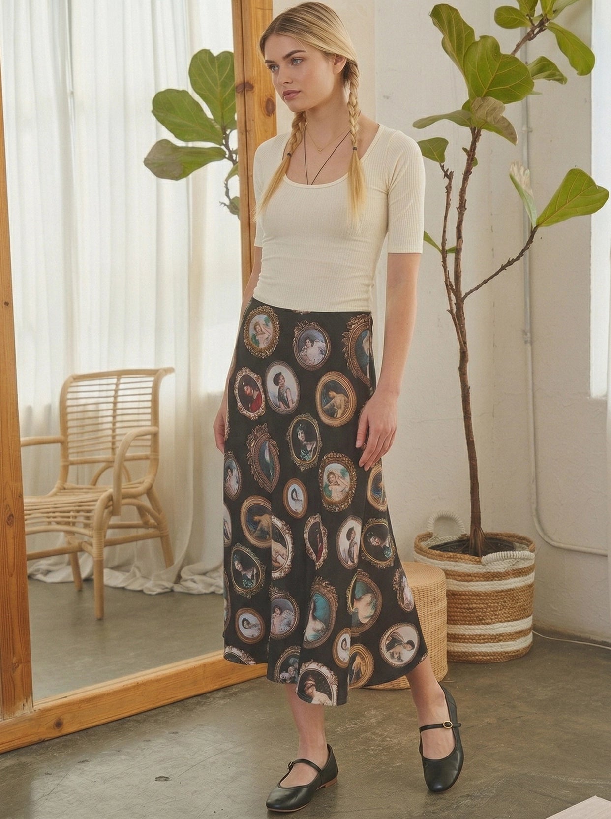Vintage Portrait Midi Skirt