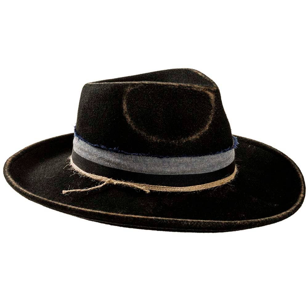 Crushable Wool Felt Teardrop Fedora Hat - Style Small Town: Black