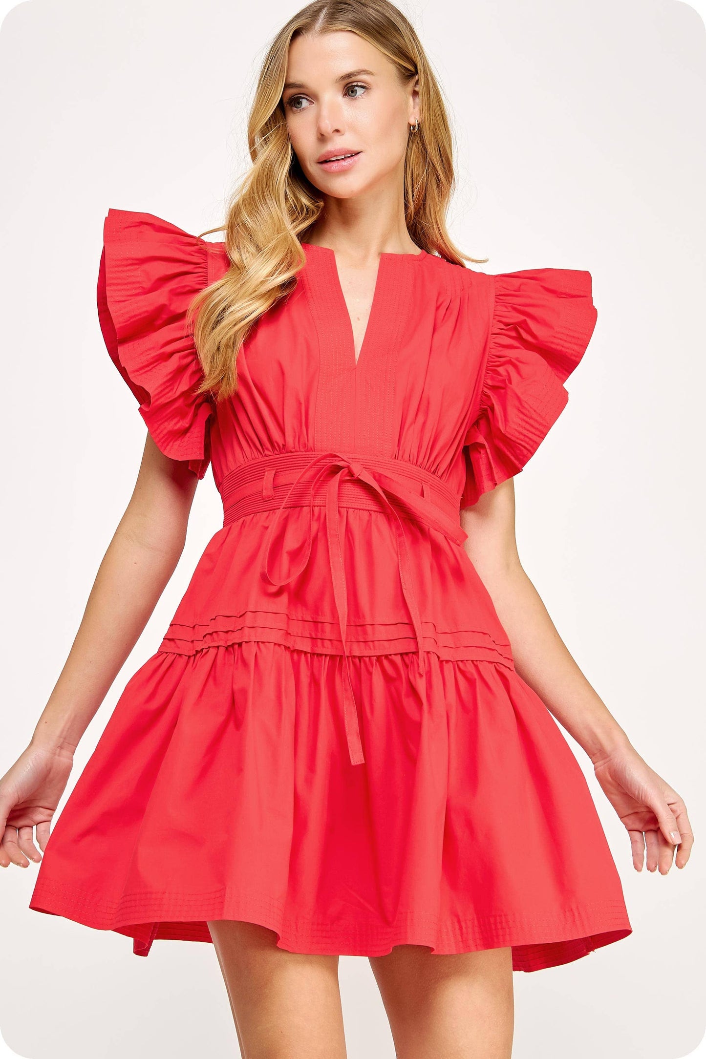 Flutter Sleeve Poplin Mini Dress: Lime Sherbet / S