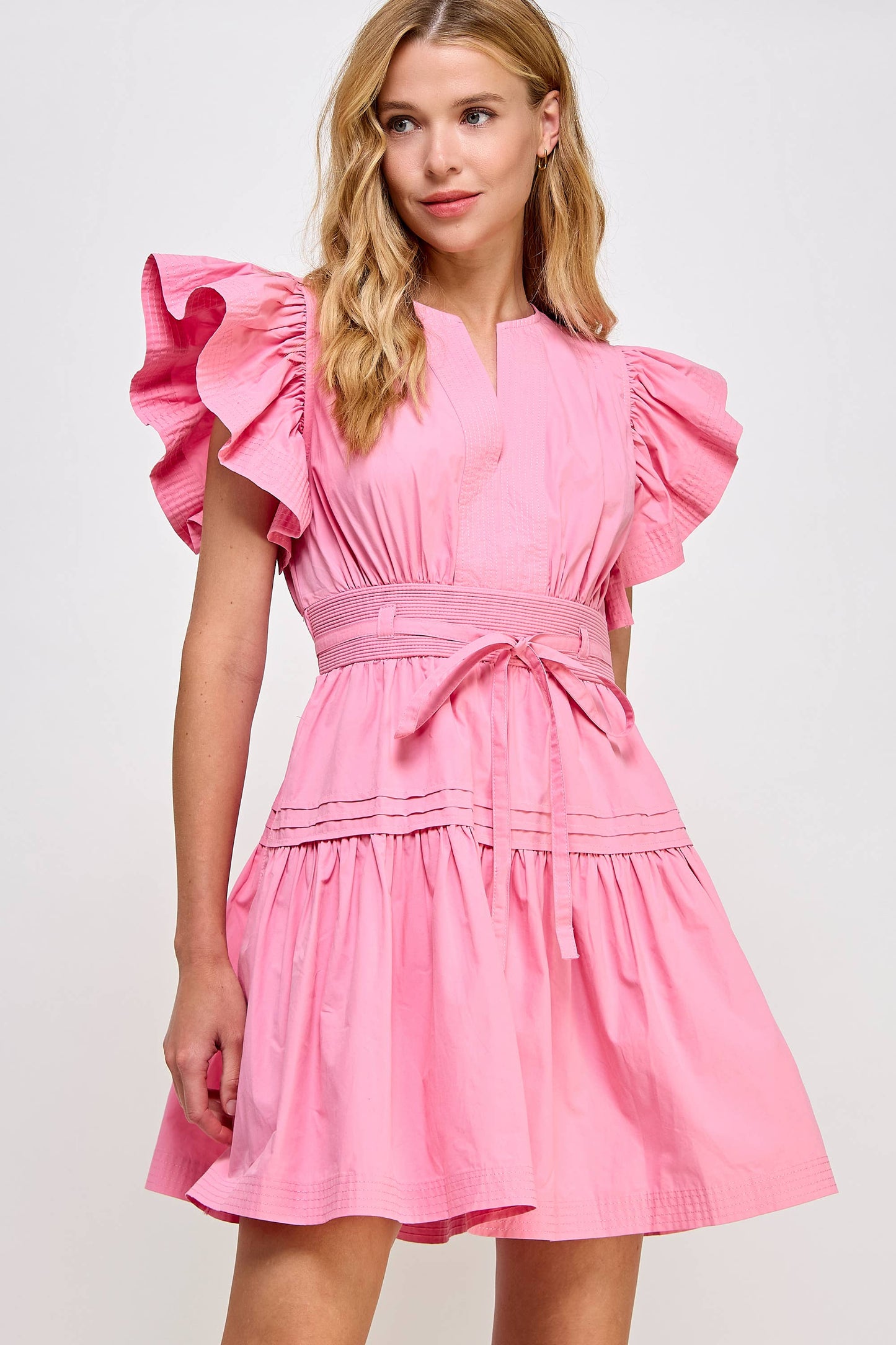 Flutter Sleeve Poplin Mini Dress: Lime Sherbet / M