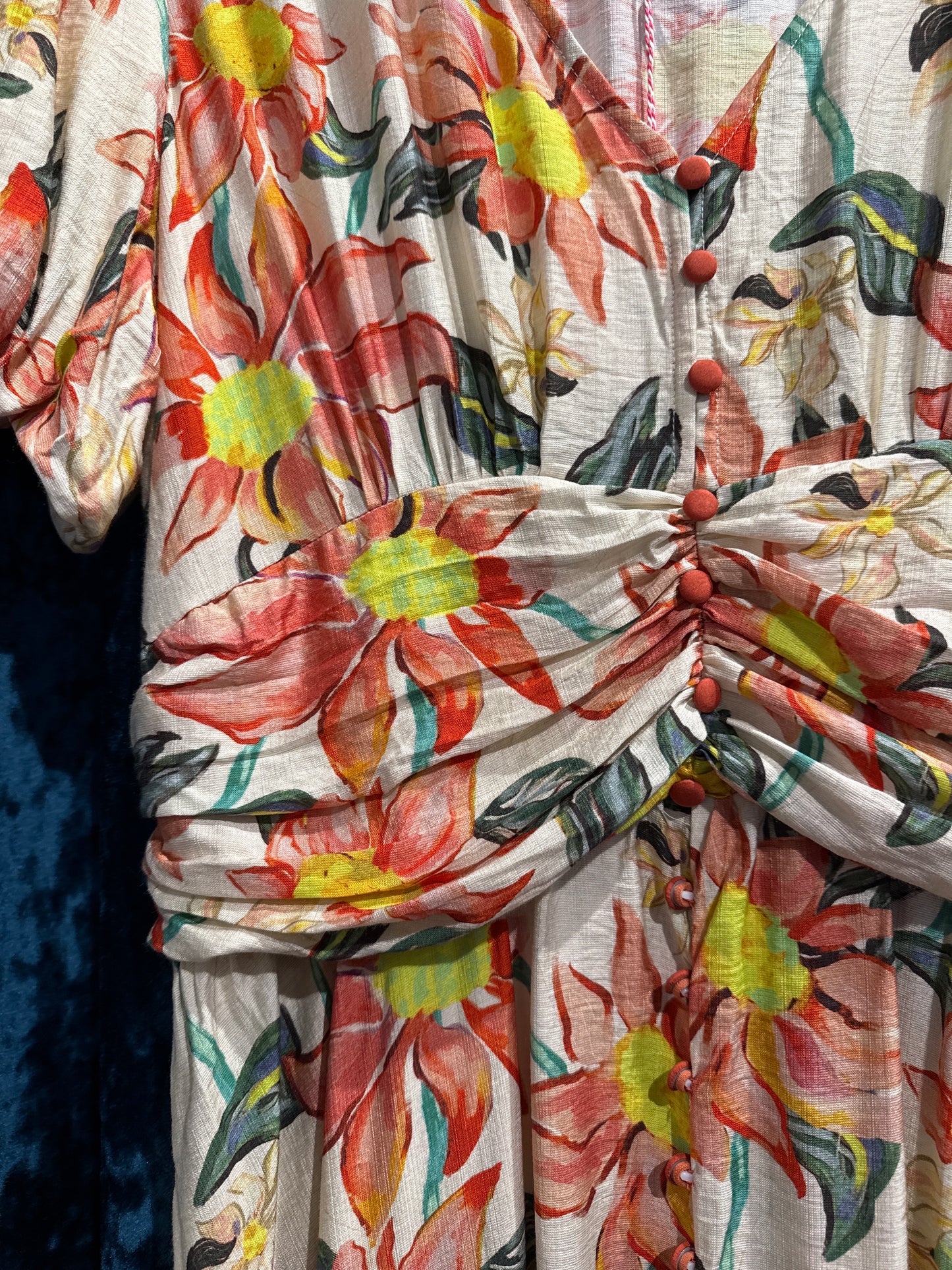Beige and Coral Long Floral Dress
