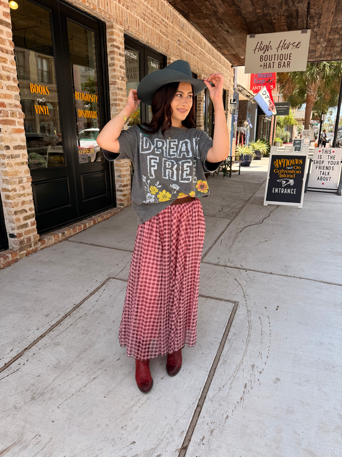 Pink and Brown Printed Mesh Long Skirt