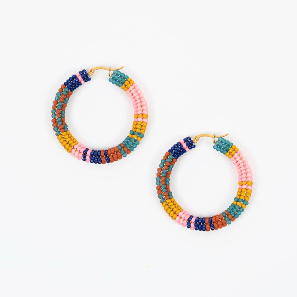 Patchwork Hoop Earrings: Retro Red