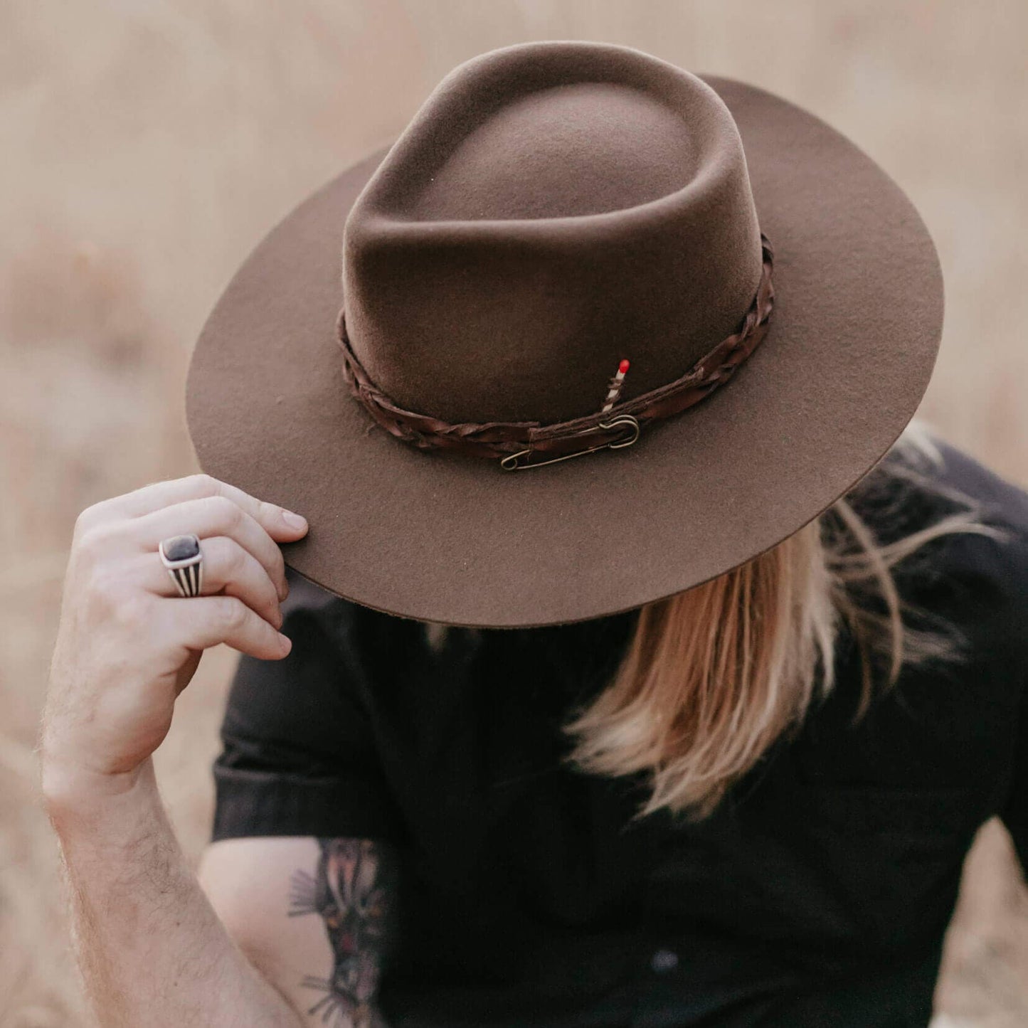 100% Australian Wool Felt Wide Brim Hat - Style Aspen: Brown / LG