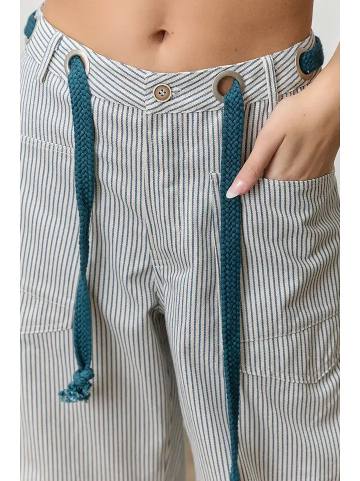 Dusty Blue Striped Barrel Pants
