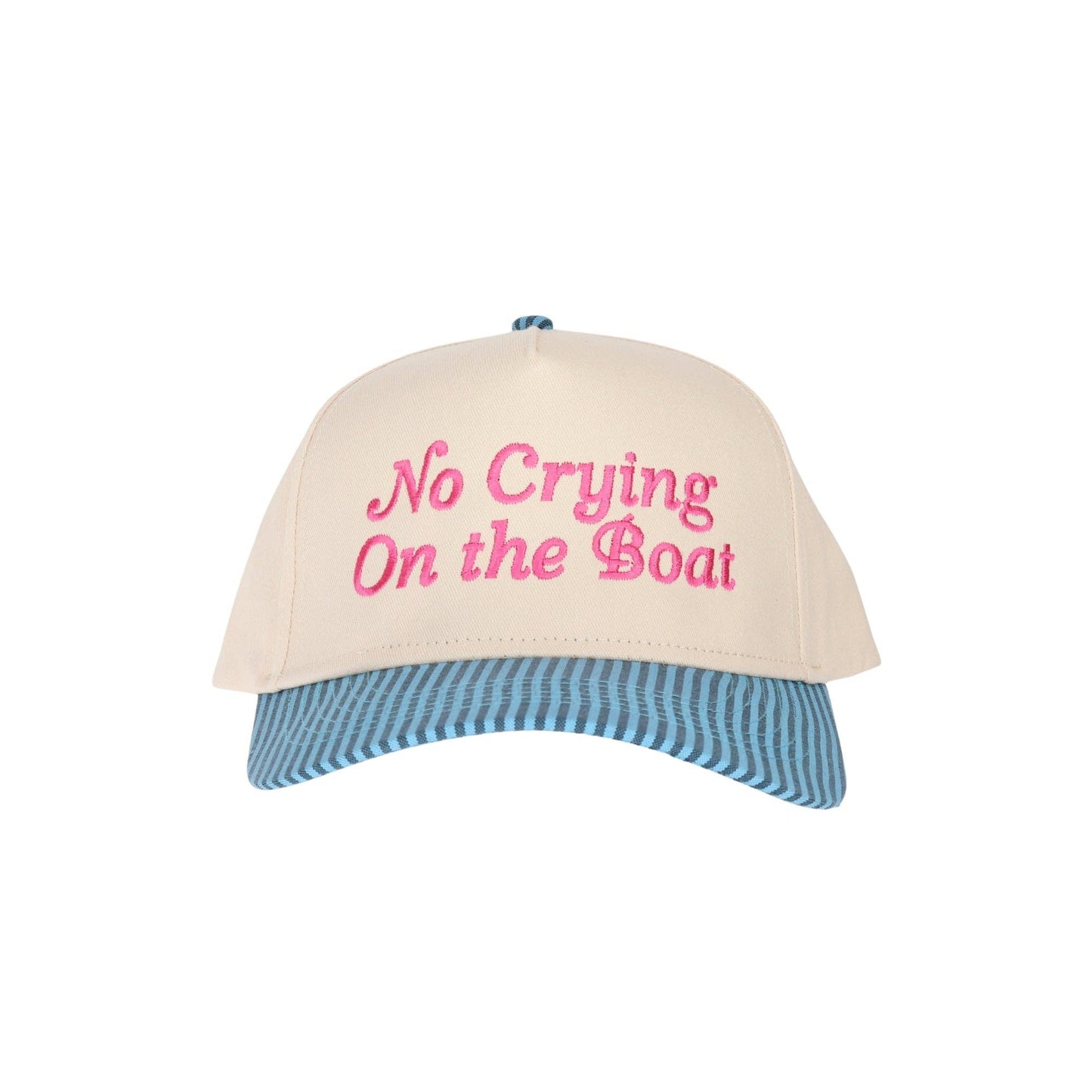 Blue Stripe/Pink No Crying on the Boat Embroidered Trucker Hat