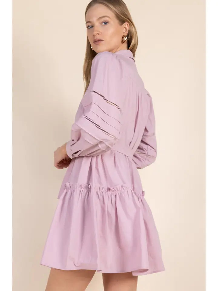 Lavender Fog Button-up Balloon Sleeve Dress