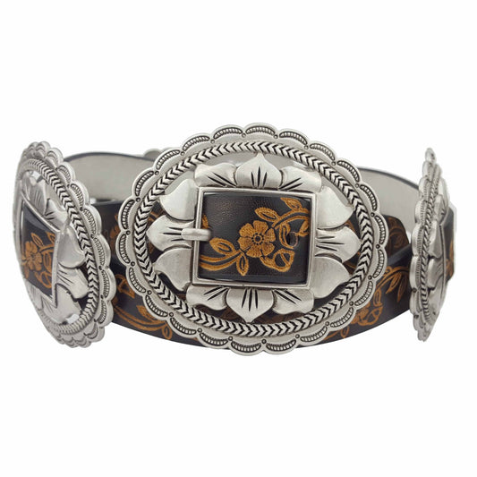 Black Oval Floral Concho Belt