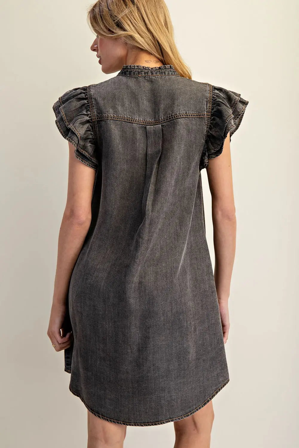 Snow Washed Button Down Ruffle Dress