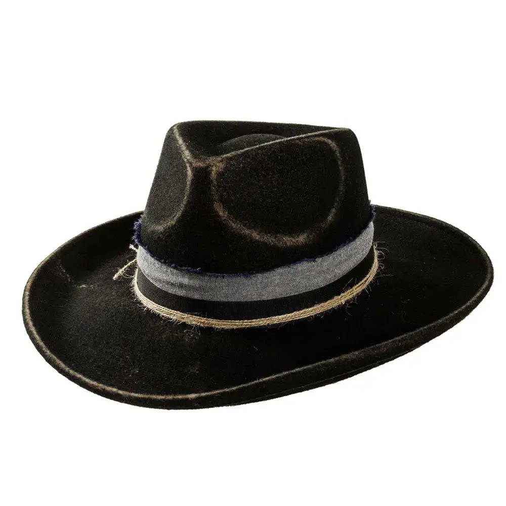 Crushable Wool Felt Teardrop Fedora Hat - Style Small Town: Black